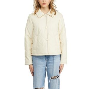 NVLT Women’s Cream Large Diamond Quilted Vegan Snap-Up Jacket Sz XL NWT